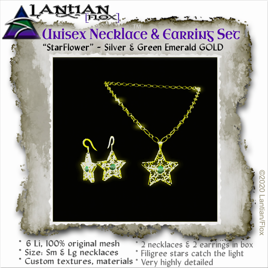 ~L_Fx~Starflower Jewelry - Eemerald-GOLD
