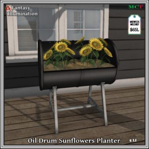 FI - Oil Drum Sunflowers Planter CB