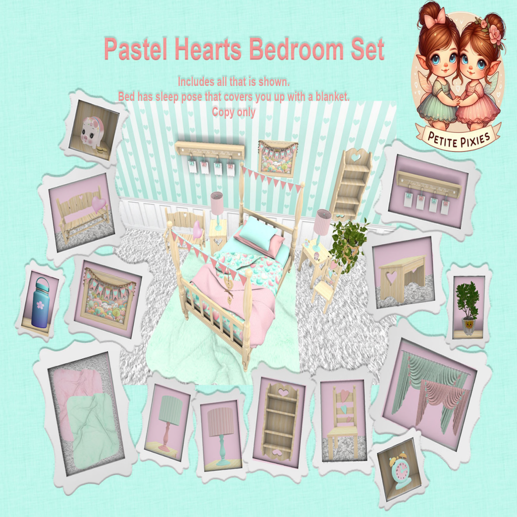 LOET6 !Petite Pixies Pastel hearts bedroom set copy