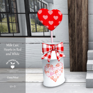 tms milk can - red & white hearts